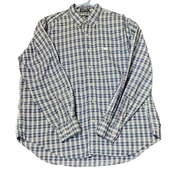 Johnathan Stewart Button Up Shirt Mens Size XL Blue Plaid Logo Long Sleeve Vtg‎ - Picture 3 of 12